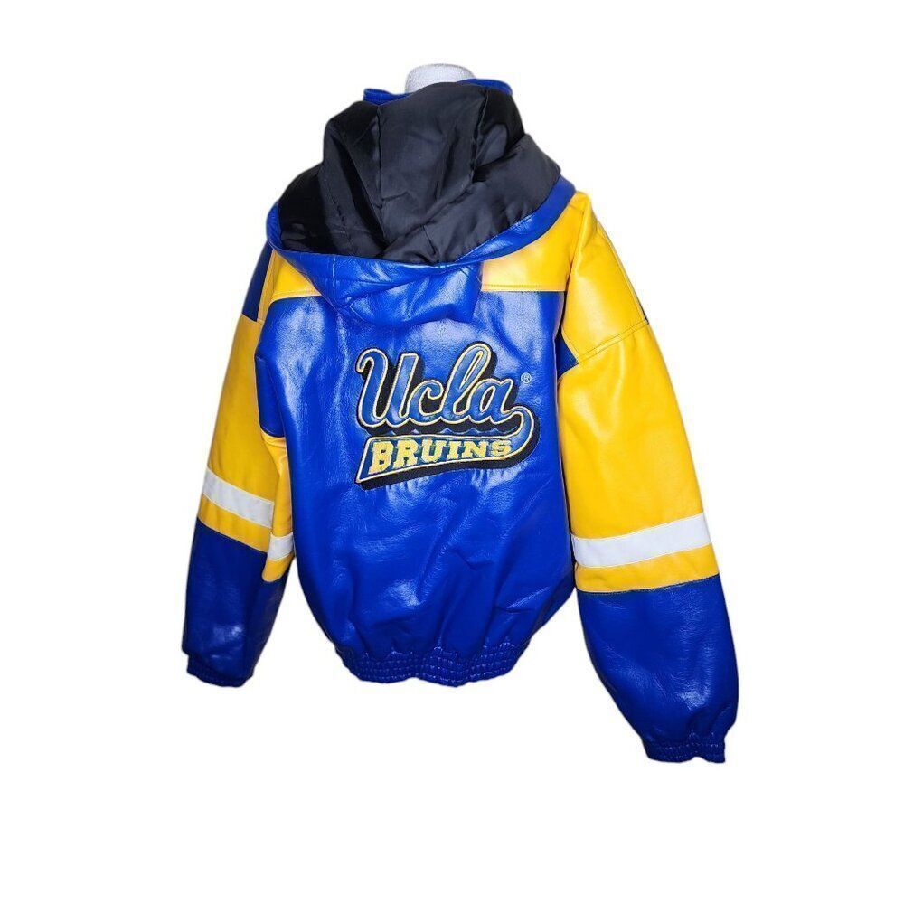 UCLA Bruins Vegan Leather Varsity Jacket Mens Size M Blue Hooded